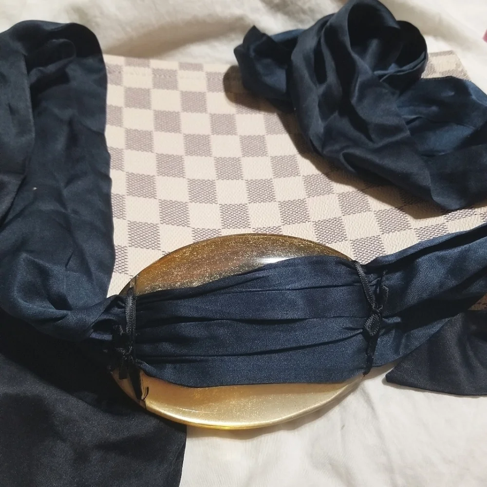 RARE Egyptian Revival Vintage Scarab in Lucite Silk Sash Belt